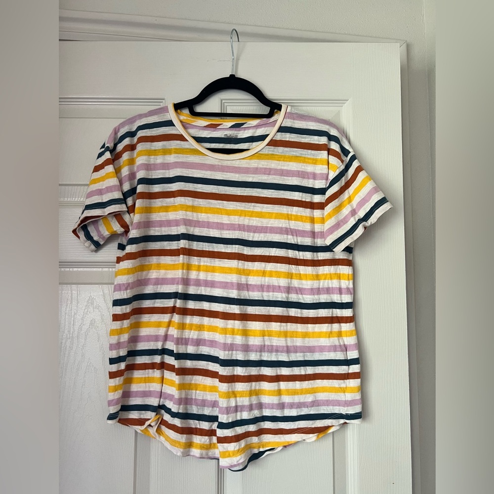 Madewell Pink, Yellow, Blue, White Striped T-Shirt Medium